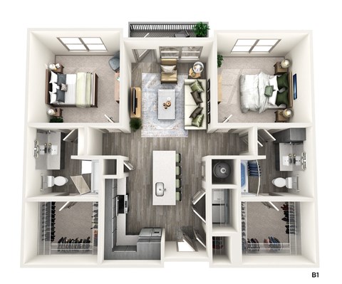 Floor plan for 2 beds, 2 baths, 1108 sqft